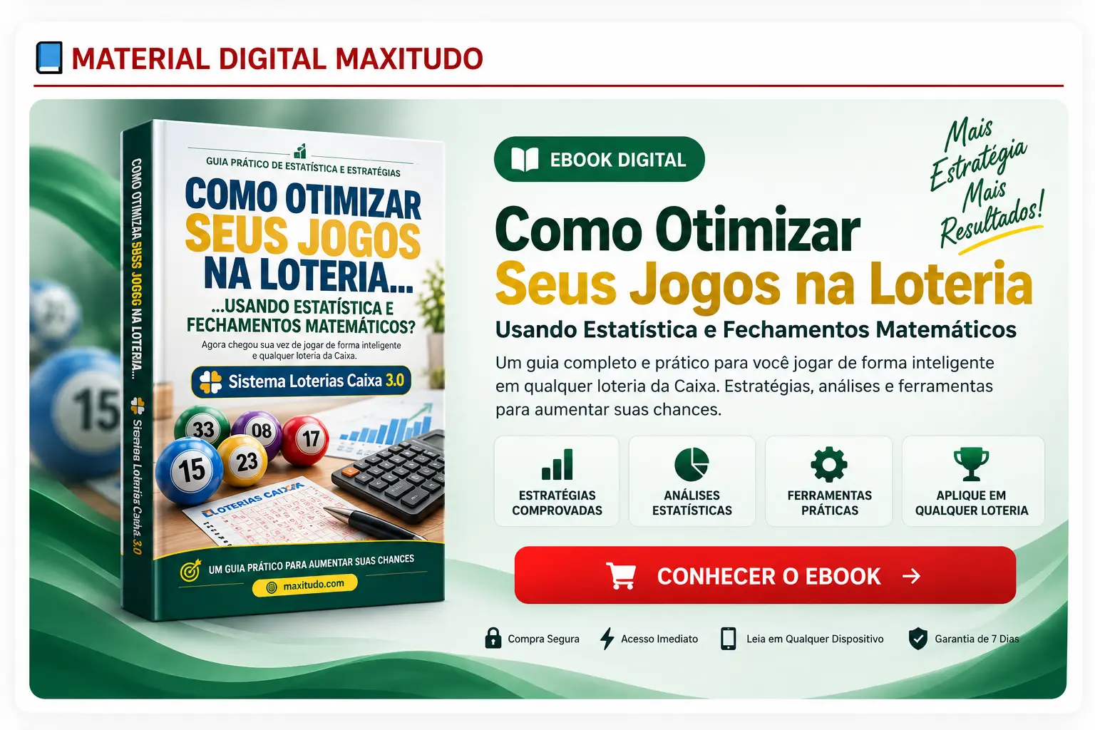 Conheça o eBook Como Otimizar Seus Jogos na Loteria - MAXITUDO